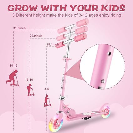 61au1MlPPZL._AC_SX425_.jpg Scooter for Kids Ages 312 Kids Kick Scooters with Led Light Up Wheels 3 Levels Adjustable Handlebar Lightweight Foldable 2 Wheel Girly Pink Scooter Christmas Birthday for Girls Boys.
