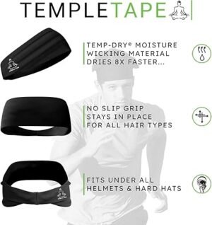 Headbands for Men and Women Mens Sweatband Sports Headband Moisture Wicking Workout Sweatbands for Running Cross Training Yoga and Bike Helmet Friendly