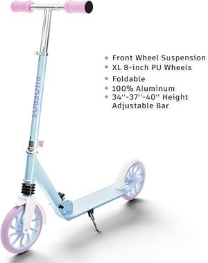 PHOEROS Kick Scooter for Kids Ages 612Teens Adults Youth. Lightweight Aluminum Kick Scooter for Teens Adults Boys Girls with 8 cm Big Wheels Foldable 3 Height Adjustable Shock Absorption.
