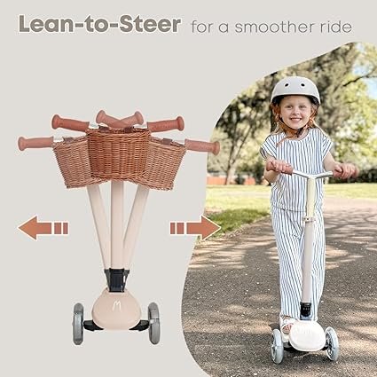 61qVoE3b13L._AC_SX425_.jpg MomnLittle Kick Scooter for Kids Ages 310 (BeigePinkNavyWhite) 3 Wheeled with LED LightUp Wheels CPSC Certified Foldable and 4 Height Adjustable Toddler Scooters for Boys Girls