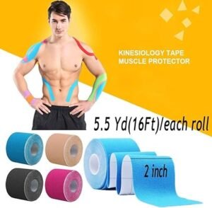 OBTANIM 4 Rolls Waterproof Breathable Kinesiology Tape Athletic Elastic Kneepad Muscle Pain Relief Knee Taping for Gym Fitness Running Tennis Swimming (Red Blue Purple Green)