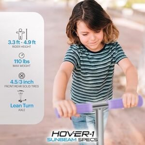 Hover1 Sunbeam Kick Scooter with Multicolor Wheel Lights 4.5 Front Wheels Rear m Brake and 110 Pound Weight Capacity