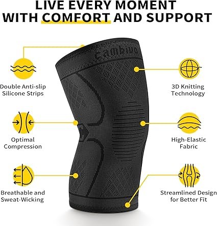 71B8USMSqL._AC_SX425_.jpg CAMBIVO 2 Pack Knee Brace Knee Compression Sleeve for Men and Women Knee Support for Running Workout Gym Hiking Sports (BlackLarge)