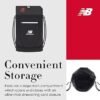 New Balance Drawstring Backpack Small Gym Travel Bag with Front Zip Pocket Sports Cinch Sack for Men and Women Black 17.5 cm