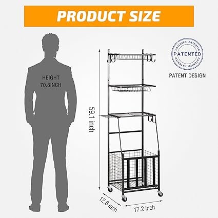 71H6BSFhQaL._AC_SX425_.jpg PLKOW Sports Equipment Storage for Garage IndoorOutdoor Sports Rack for Garage Ball Storage Garage Organizer with Basket and HooksToySports Gear Storage
