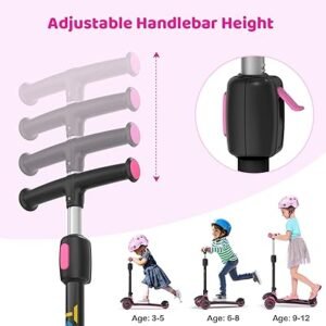 TONBUX Kids Scooter Light Up 3 Wheel Kick Scooters for Kids 312 Folding Scooters with Adjustable Height Toddler Scooter LeantoSteer Widen AntiSlip Deck