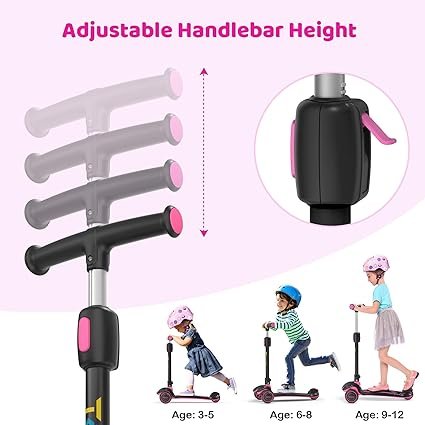 71IdlLOClML._AC_SX425_.jpg TONBUX Kids Scooter Light Up 3 Wheel Kick Scooters for Kids 312 Folding Scooters with Adjustable Height Toddler Scooter LeantoSteer Widen AntiSlip Deck
