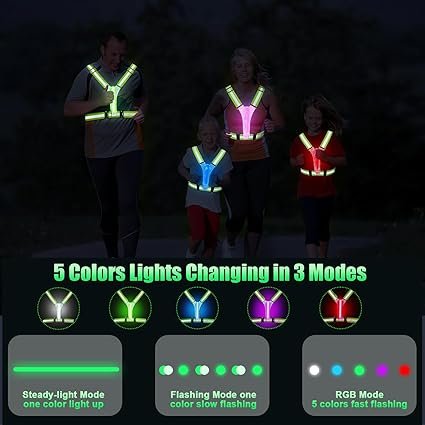 71KFZkS-TTL._AC_SX425_.jpg LED Reflective Vest Running Gear 5 Colors Lights Up Running Vest Rechargeable for Night Walking Running Cycling Jogging Adjustable Size for Men Women Kids