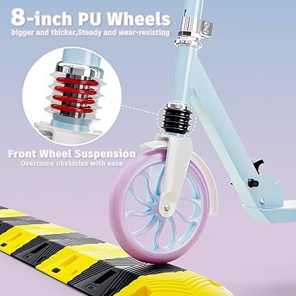 PHOEROS Kick Scooter for Kids Ages 612Teens Adults Youth. Lightweight Aluminum Kick Scooter for Teens Adults Boys Girls with 8 cm Big Wheels Foldable 3 Height Adjustable Shock Absorption.