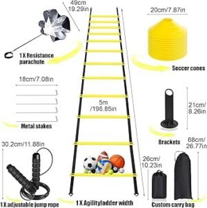 Agility LadderSpeed Training Equipment Set20ft Rungs Speed LadderSoccer ConesJump Rope Running Resistance UmbrellaBasketball Equipment Football Fitness Training Equipment for Kids Youth Adults