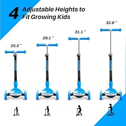 ZIFFY 3Wheel LightUp Kids Scooter Kids Balance Scooter for Boys Girls with 20 Dynamic LED Lights 4 Adjustable Height LeantoSteer Design with AntiSlip Wide Deck for Stability Up to 110LBS