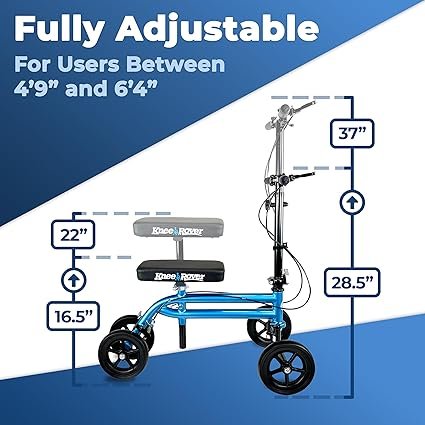 KneeRover Economy Knee Scooter Steerable Knee Walker for Adults for m Surgery Broken Ankle m Injuries Foldable Knee Rover Scooter for Broken m Injured Leg Crutch with Dual Brakes (Blue)