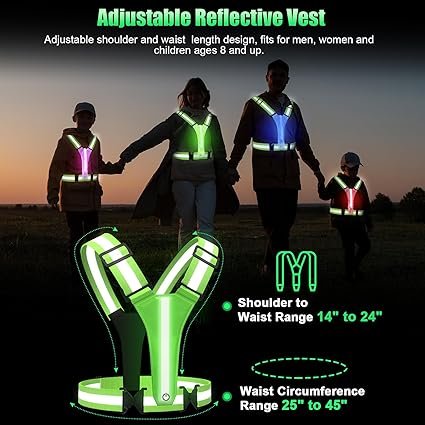 71Y7cVeXOYL._AC_SX425_.jpg LED Reflective Vest Running Gear 5 Colors Lights Up Running Vest Rechargeable for Night Walking Running Cycling Jogging Adjustable Size for Men Women Kids