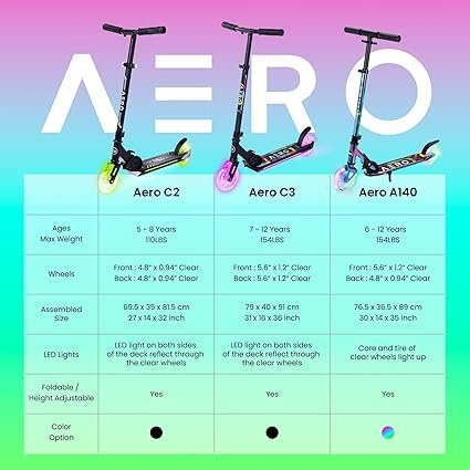71ZDUnF0vqL._AC_SX425_.jpg Aero Scooter for Kids 57 or 812 Boys Girls 2 Wheels Kick Scooter with Dynamic Lights Foldable Height Adjustable