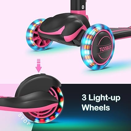 71baHIVOJ1L._AC_SX425_.jpg TONBUX Kids Scooter Light Up 3 Wheel Kick Scooters for Kids 312 Folding Scooters with Adjustable Height Toddler Scooter LeantoSteer Widen AntiSlip Deck