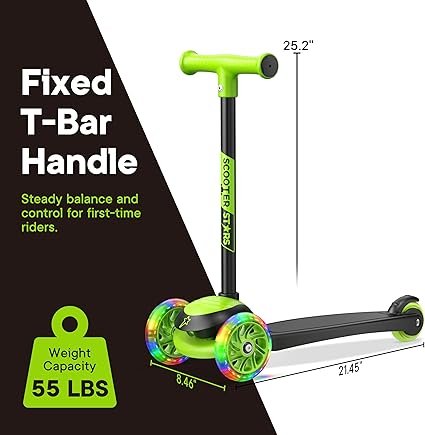 71ce7IBd6RL._AC_SX425_.jpg 3 Wheel Scooter for Kids Smooth Light Up LED Front Wheels Wide Anti Slip Deck Rear m Brake Easy Maneuvering Tbar Handle Indoor Outdoor Ride On Toys for Ages 2 Up