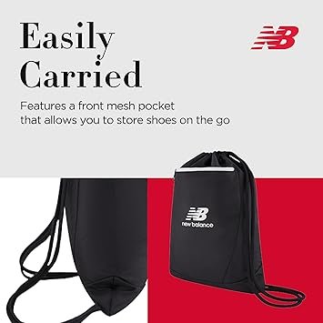 71dgq9Jek4L._AC_SY355_.jpg New Balance Drawstring Backpack Small Gym Travel Bag with Front Zip Pocket Sports Cinch Sack for Men and Women Black 17.5 cm