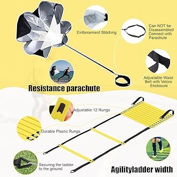 71htuxKNHkL._AC_SY355_.jpg Agility LadderSpeed Training Equipment Set20ft Rungs Speed LadderSoccer ConesJump Rope Running Resistance UmbrellaBasketball Equipment Football Fitness Training Equipment for Kids Youth Adults