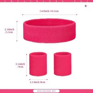 WILLBOND 3 Pcs Sweatbands Set 80s 90s Neon Sports Headband Tennis Striped Sweat Band Sports Competitions Games for Men Women Party Supplies