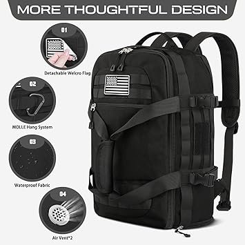 71kU8MiKIIL._AC_SY355_.jpg ETRONIK Gym Bags for Men Women Tactical Duffle Bag Backpack with Shoe Compartment 3 in 1 Carry on Travel Backpack with Wet Pocket Weekender Overnight Range Bag for Workout Football Gym Black