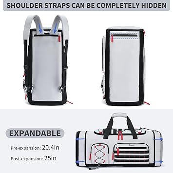 71tVIMX0VVL._AC_SY355_.jpg Bosstin Gym Bag for Men Women 45L Travel Duffle Sports Duffel Bag Gym Weekender Overnight Backpack with Shoe Compartment (Grey)