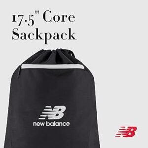 New Balance Drawstring Backpack Small Gym Travel Bag with Front Zip Pocket Sports Cinch Sack for Men and Women Black 17.5 cm