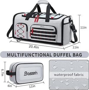 Bosstin Gym Bag for Men Women 45L Travel Duffle Sports Duffel Bag Gym Weekender Overnight Backpack with Shoe Compartment (Grey)