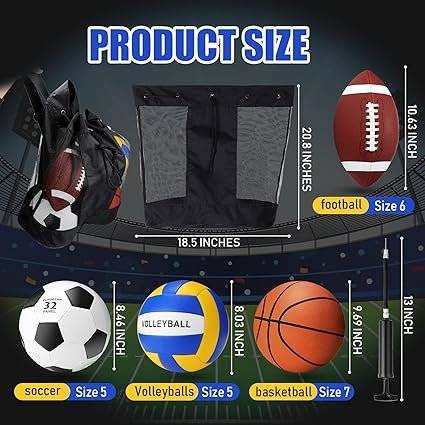 81G94zRyaIL._AC_SX425_.jpg 8 Pcs Sports Balls Set Include Football Basketball Soccer Volleyball with 2 Sport Equipment Bags 2 Pumps for Teens Adult Athletic Outdoor Playground Gifts