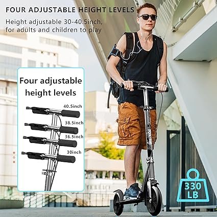 Scooters for Kids 812 Teens Adults Foldable Commuter Scooter with Bell Hand Brake Adjustable Height 330 LB Weight Capacity Perfect for School Campus Park Rides