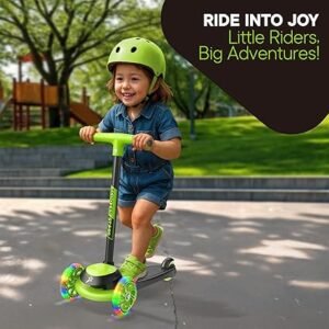 3 Wheel Scooter for Kids Smooth Light Up LED Front Wheels Wide Anti Slip Deck Rear m Brake Easy Maneuvering Tbar Handle Indoor Outdoor Ride On Toys for Ages 2 Up