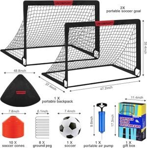 Kids Soccer Goals for Backyard Set 2 of 4 x 3 Portable Soccer Goal Training Equipment Pop Up Toddler Soccer Net with Soccer Ball Soccer Set for Kids and Youth Outdoor Games Sports Play