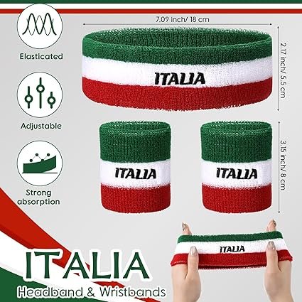81ddHeGZAqL._AC_SX425_.jpg Jadive 2 Sets Italy Sweatband Set Italy Headband and Wristbands Includes 2 Head Sweatband and 2 Pairs Sports Wristband Costume Absorbing Headband for Men Women