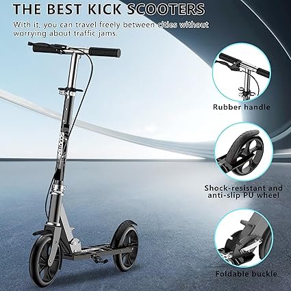 Scooters for Kids 812 Teens Adults Foldable Commuter Scooter with Bell Hand Brake Adjustable Height 330 LB Weight Capacity Perfect for School Campus Park Rides