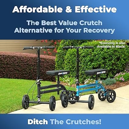KneeRover Economy Knee Scooter Steerable Knee Walker for Adults for m Surgery Broken Ankle m Injuries Foldable Knee Rover Scooter for Broken m Injured Leg Crutch with Dual Brakes (Blue)