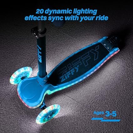 ZIFFY 3Wheel LightUp Kids Scooter Kids Balance Scooter for Boys Girls with 20 Dynamic LED Lights 4 Adjustable Height LeantoSteer Design with AntiSlip Wide Deck for Stability Up to 110LBS