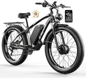 Peak 5000W 52V Dual Motor Ebike 4047MPH 24 cm Electric Bike for Adults 32AH Battery 100 Miles Long Range with Hydraulic Disc Brake Dirt Mountain Electric Bicycles Fat Tire E Bike for All Terrain