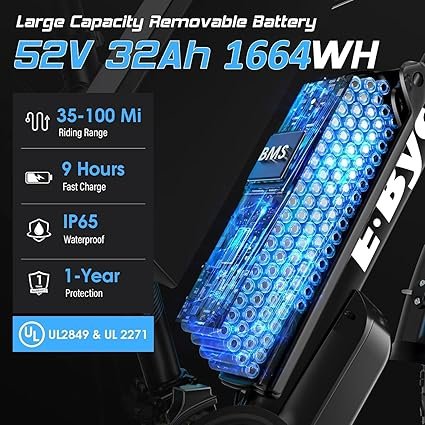 71BE2RnBjL._AC_SX425_.jpg Peak 5000W 52V Dual Motor Ebike 4047MPH 24 cm Electric Bike for Adults 32AH Battery 100 Miles Long Range with Hydraulic Disc Brake Dirt Mountain Electric Bicycles Fat Tire E Bike for All Terrain