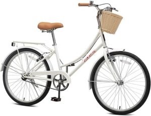 71GHQ4Yp3iL._AC_SX425_.jpg ACEGER Girls Bike with Rattan Basket for 10 Years 24 Speed Comfort Commute Bicycle Included Dual Brakes Seat Rack Adjustable Handlebar SaddleMultiple Colors