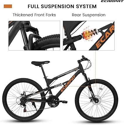 71jbXSvlklL._AC_SX425_.jpg Ecarpat Mountain Bike DualFront Suspension Mens Mountain Bike with 21 Speeds HighCarbon Steel Frame and DiscV Brakes Adult Sport Bicycle for Trail Snow Commuter City Road