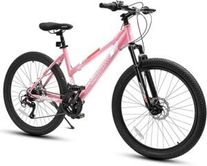 71o132KKLJL._AC_SX425_.jpg Ecarpat Mercury100 2426 cm Mountain Bike for Women Mountain Bicycle Shimano 21 Speeds Gear MTB with Steel Frame Dual Disc Brakes 100mm Front Suspension WhitePink