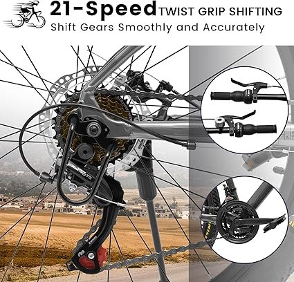 81W07Umvf6L._AC_SX425_.jpg Mountain Bike Aluminum Frame Front Suspension 21 Speeds Mountain Bike for Men Boys Summer Travel Trip Disc Brakes Adult Teens Sport Bicycle for Trail Commuter City Road